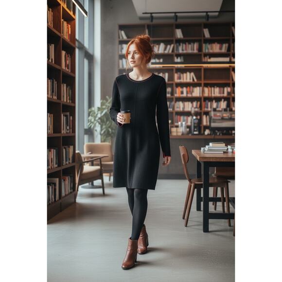 Rag & Bone Andee Sweater Dress Medium Gray Red Merino Wool Cotton Stretch Casual - Picture 1 of 13